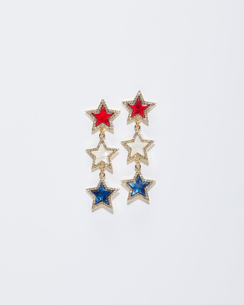 Patriotic Triple Star Drop Earrings